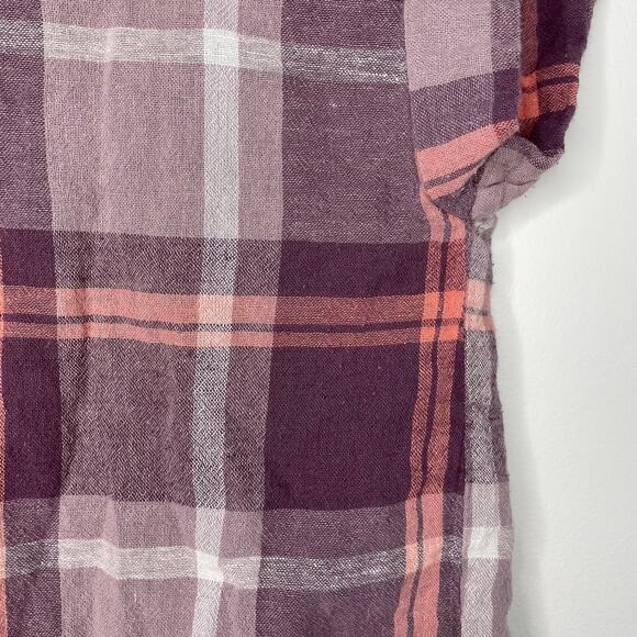 Sanctuary Plaid Short Sleeve Button Up Shirt Womens Size S Purple Pink Linen - Picture 6 of 7